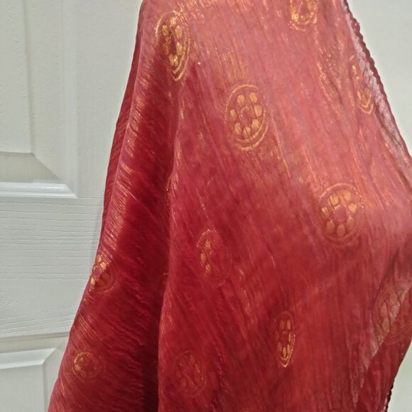 Shawl/Dupatta, Traditional Banarasi, Rust and Gold - Picture 2 of 12